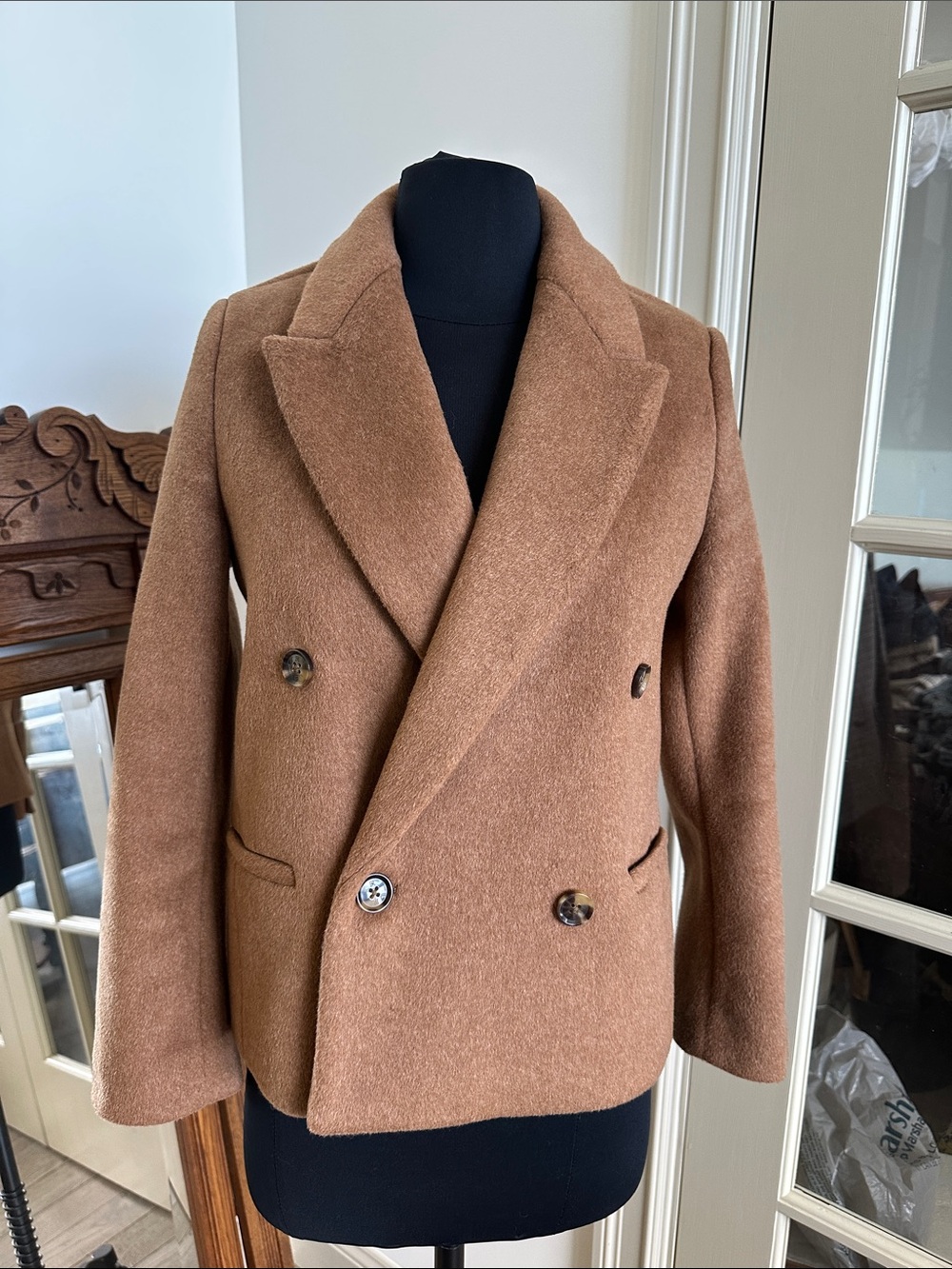 Banana Republic Double-Breasted Pea Coat in Camel Brown XXS Petite
